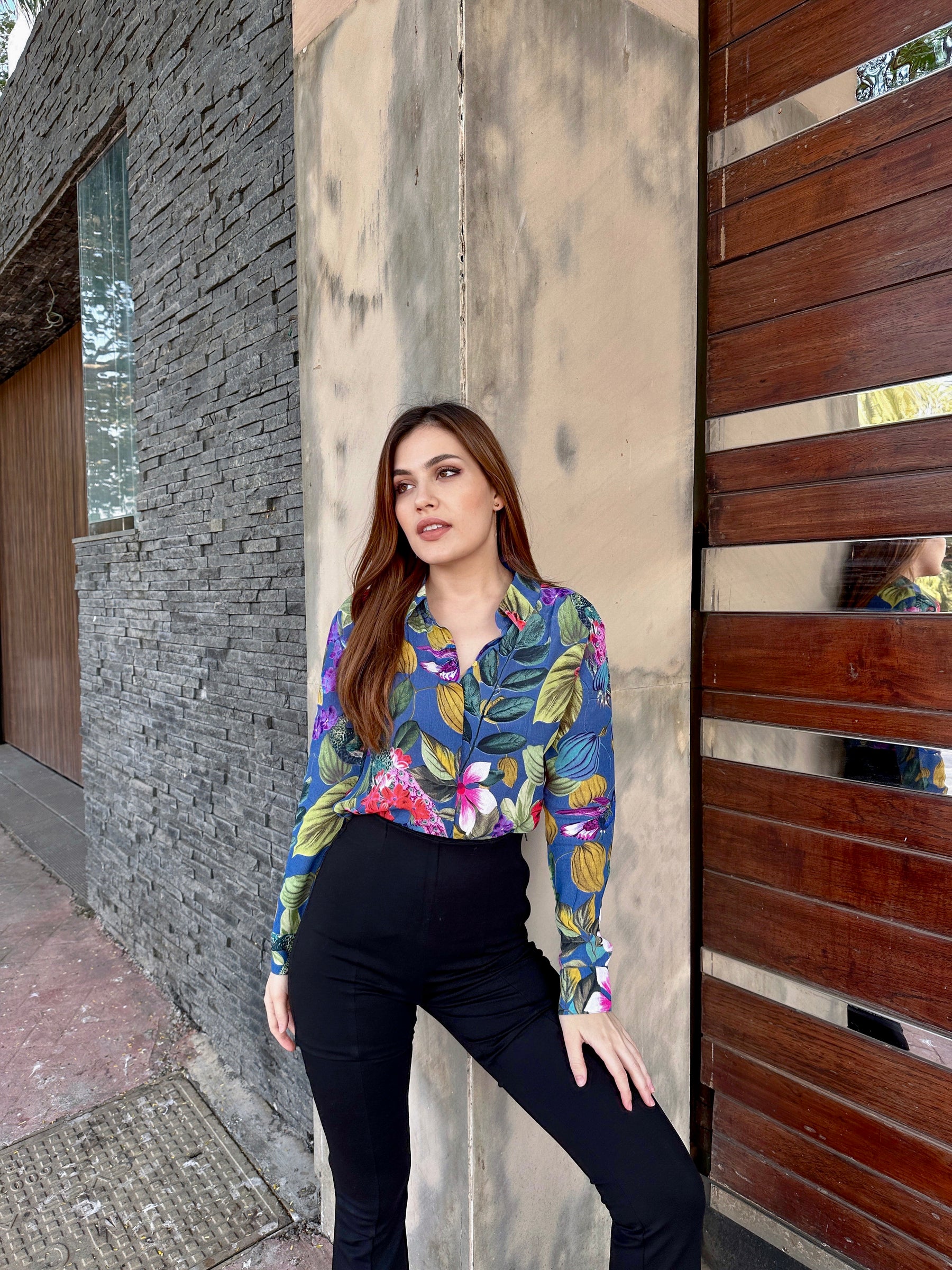 Blue Floral Print Shirt