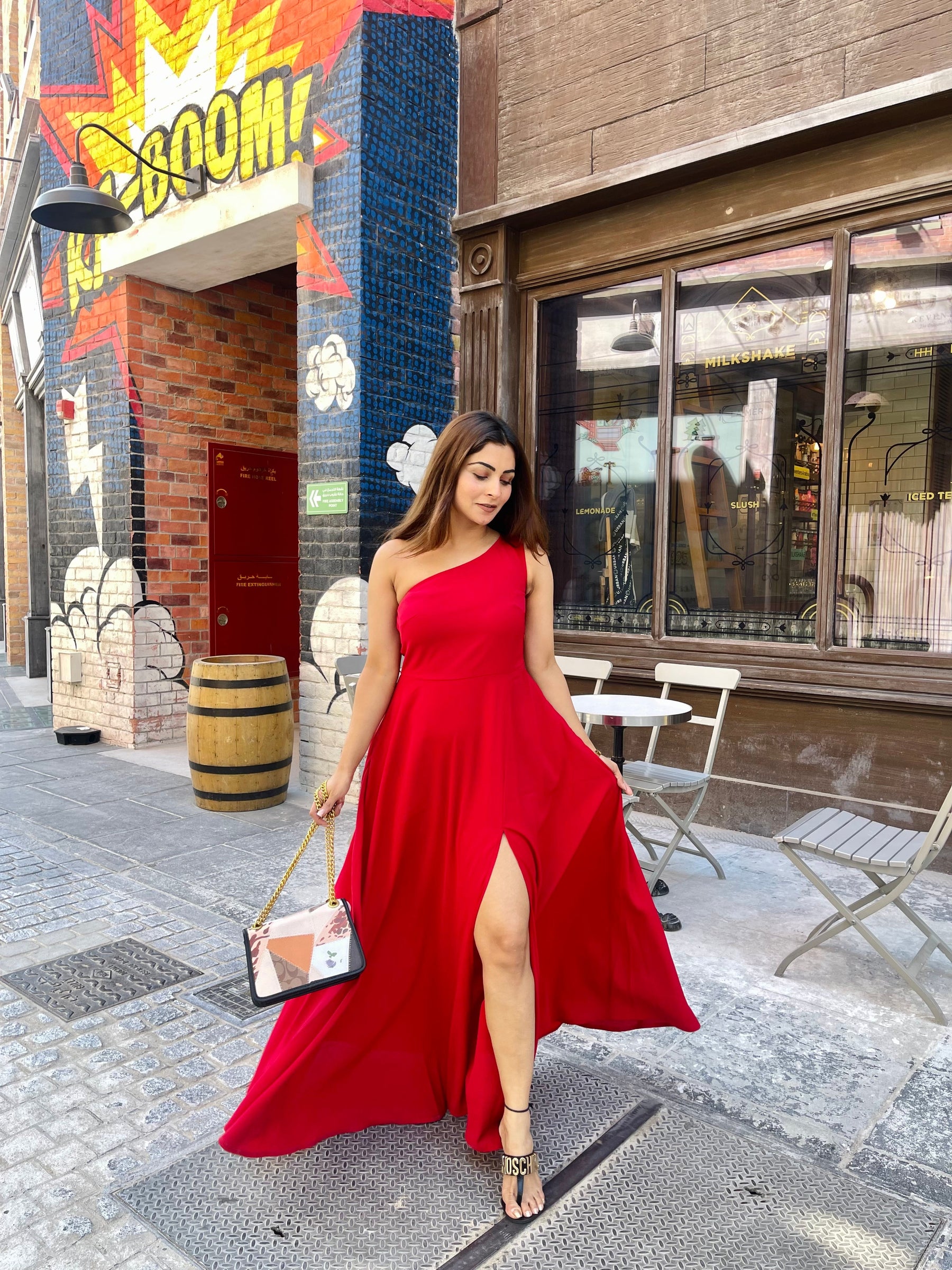Red Valentine One Shoulder Maxi Dress