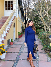 Blue High Neck Slit Dress M:34-36 Bust Size Blue High Neck Slit Dress M:34-36 Bust Size