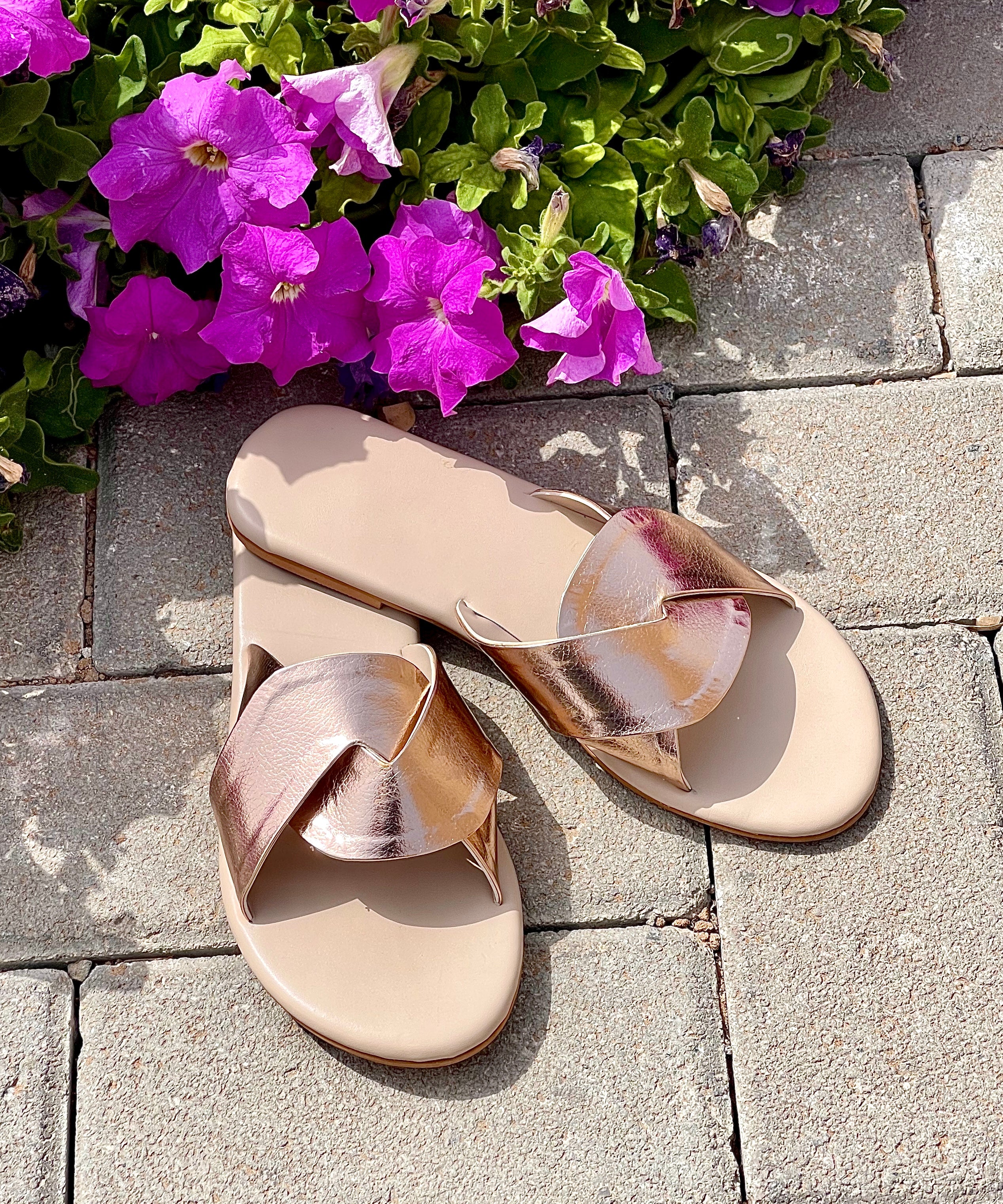 Rose Gold Infinity Pattern Slides