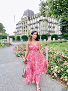 Strappy Pink Floral Maxi Dress