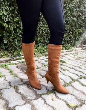 Tan Suede Pointed Heel Boots