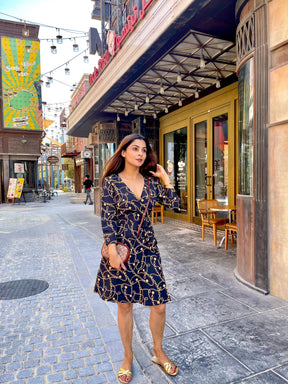 Black Jewel Print Wrap Dress