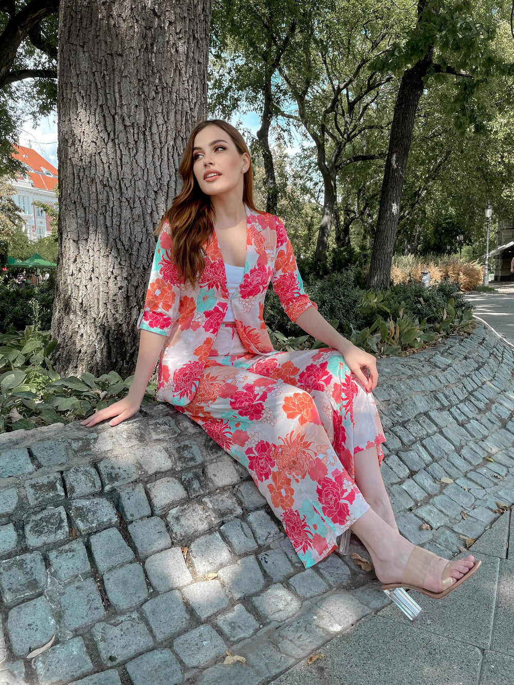 Esme - Peach Shirt Co-ord Set With Hand Work and Cigarette Pants main image 1