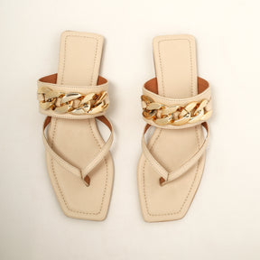 Creamy White Chained Thong Sandals