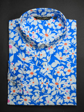 Blue Petal Print Casual Men's Shirt