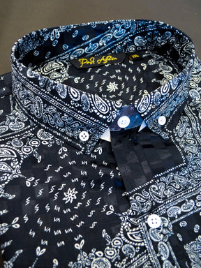 Black Check Bandana Print Casual Men's Shirt