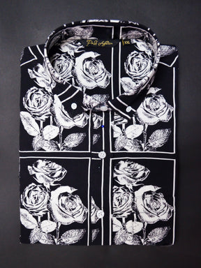 Black Rose Print Casual Men's Shirt