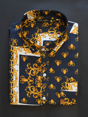 Gold Bandana Print Casual Men's Shirt