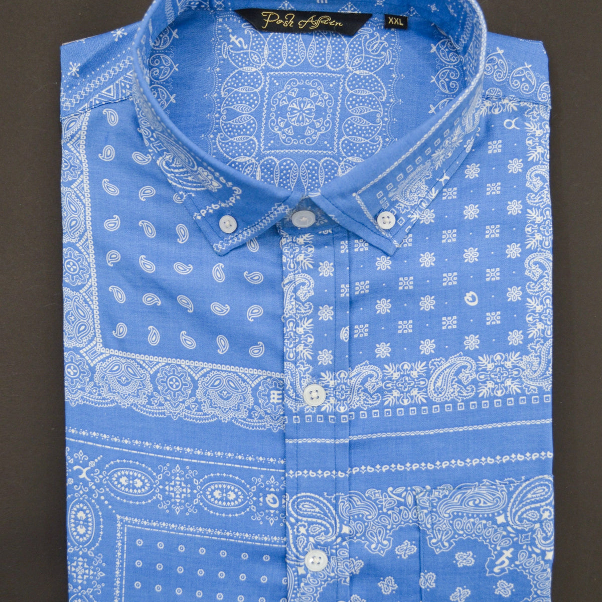 Blue Bandana Print Casual Men's Shirt