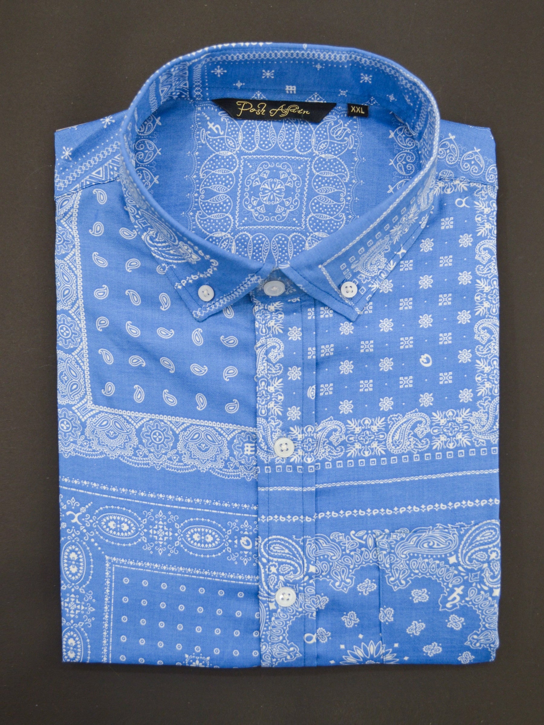 Blue Bandana Print Casual Men's Shirt