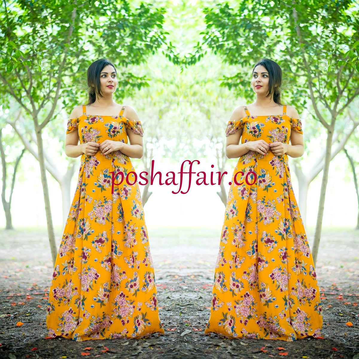 Mustard Yellow Cold Shoulder Maxi Gown