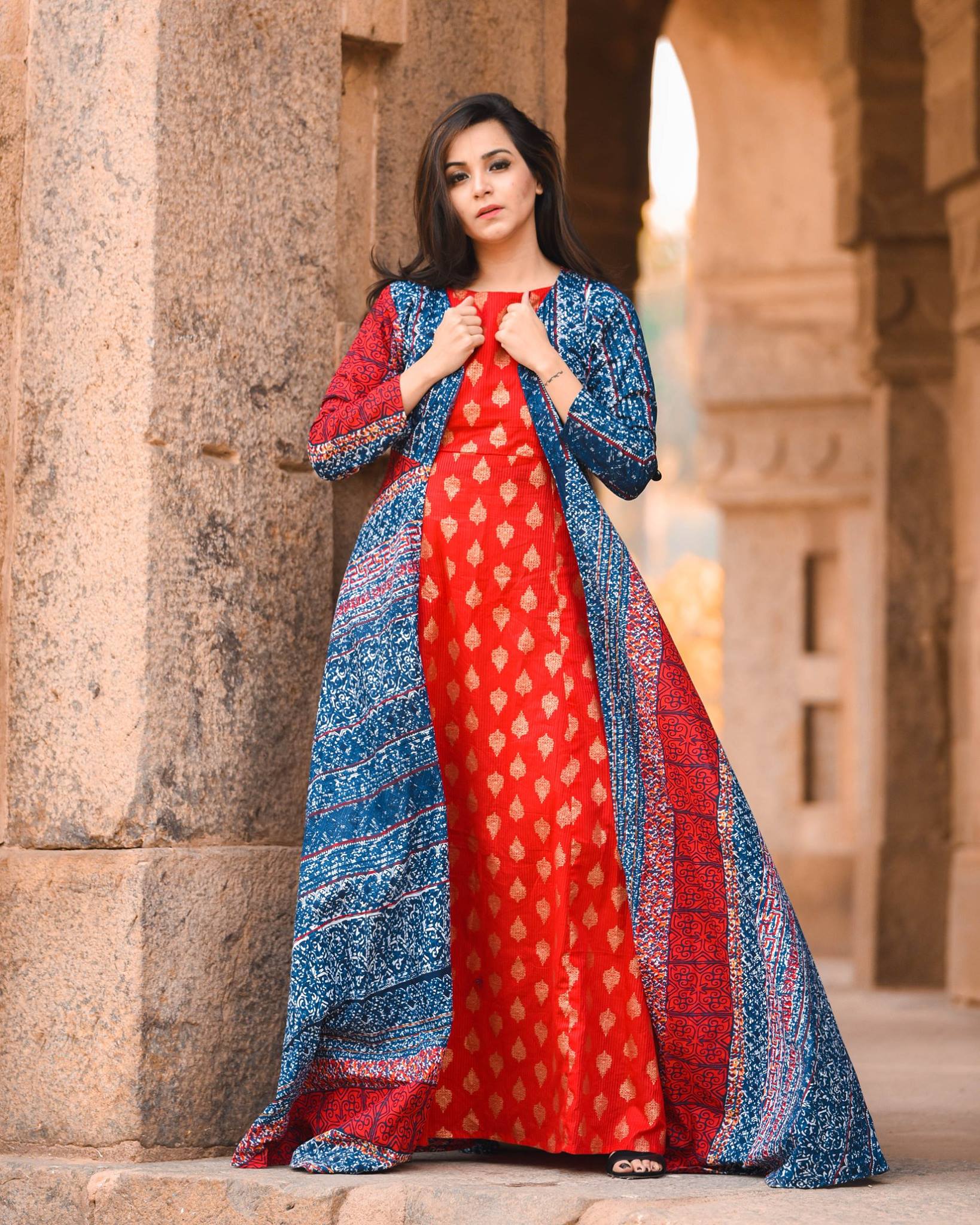 Red and Blue Cape+Maxi Gown